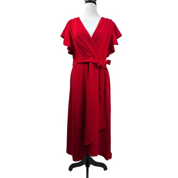 DKNY Women's Flutter Sleeve V-Neck Wrap (Scarlet) Dress Size 12 V-Day Gift!! - Picture 3 of 10